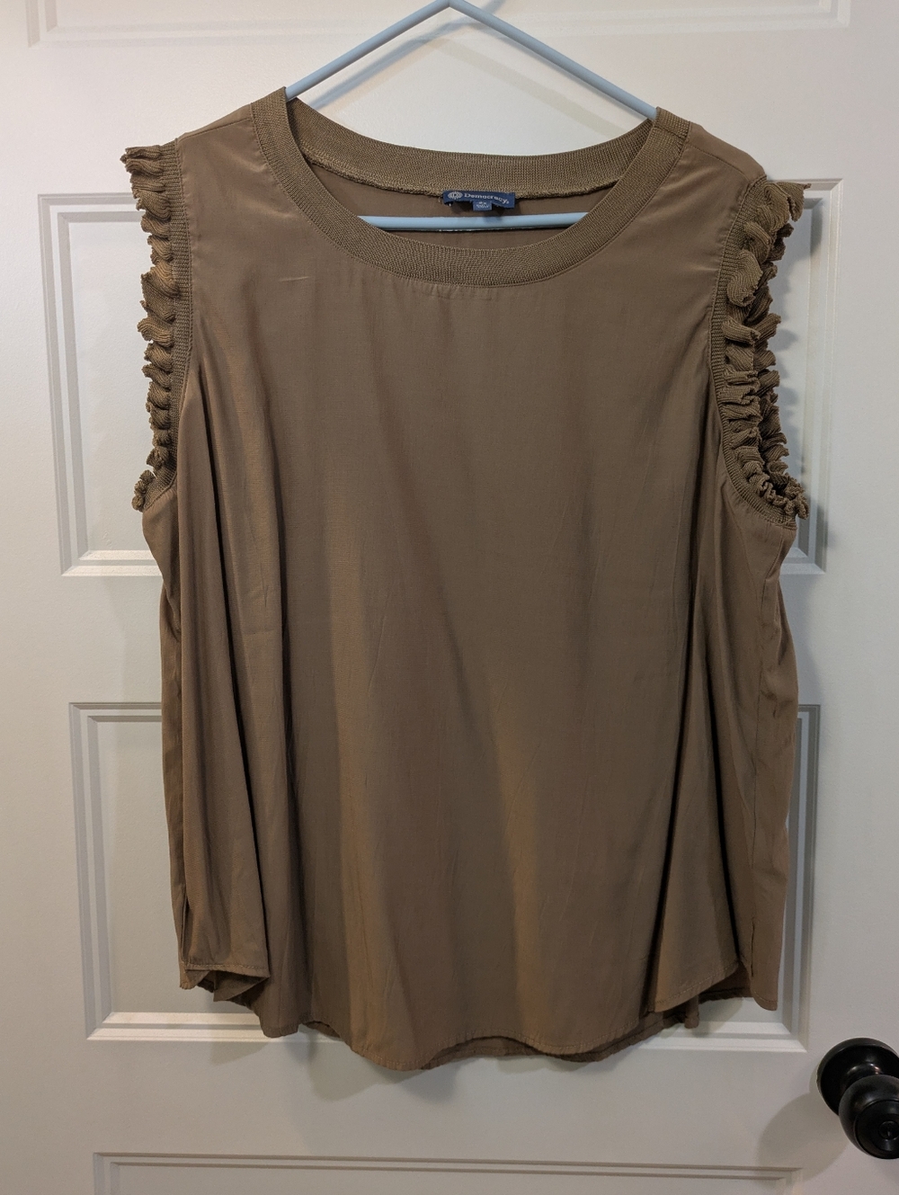 Democracy Taupe Ruffled Sleeveless top